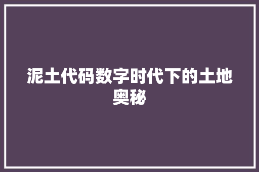 泥土代码数字时代下的土地奥秘