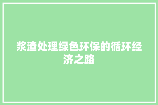 浆渣处理绿色环保的循环经济之路