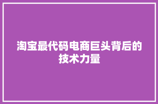 淘宝最代码电商巨头背后的技术力量