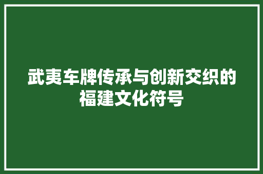 武夷车牌传承与创新交织的福建文化符号