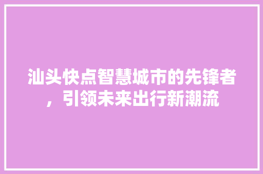 汕头快点智慧城市的先锋者，引领未来出行新潮流
