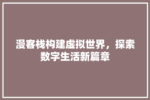 漫客栈构建虚拟世界，探索数字生活新篇章