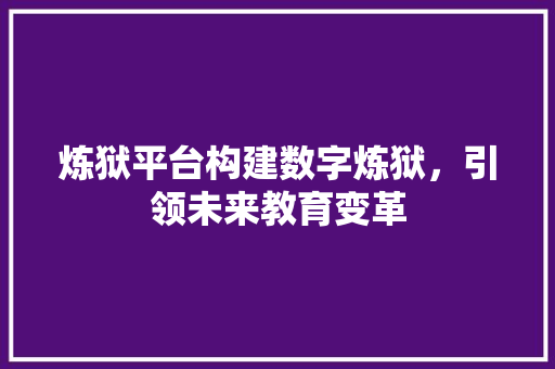 炼狱平台构建数字炼狱，引领未来教育变革
