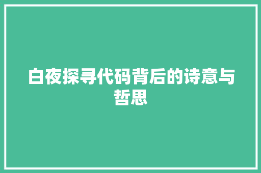 白夜探寻代码背后的诗意与哲思