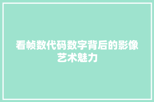 看帧数代码数字背后的影像艺术魅力