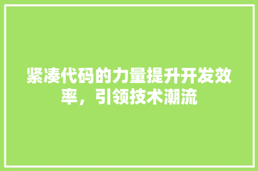 紧凑代码的力量提升开发效率，引领技术潮流