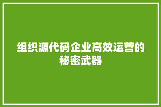 组织源代码企业高效运营的秘密武器
