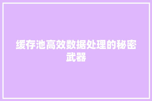 缓存池高效数据处理的秘密武器