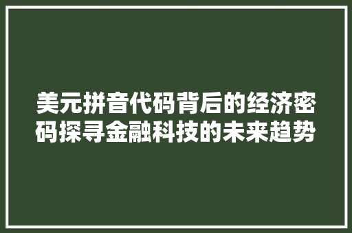 美元拼音代码背后的经济密码探寻金融科技的未来趋势