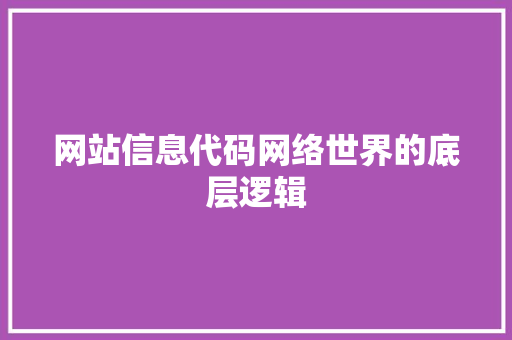 网站信息代码网络世界的底层逻辑
