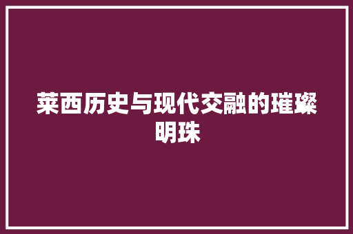 莱西历史与现代交融的璀璨明珠