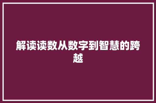 解读读数从数字到智慧的跨越