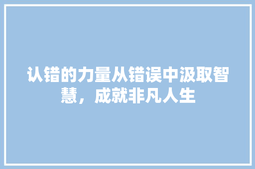 认错的力量从错误中汲取智慧，成就非凡人生