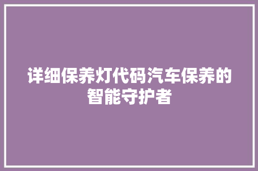 详细保养灯代码汽车保养的智能守护者