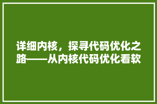详细内核，探寻代码优化之路——从内核代码优化看软件能提升