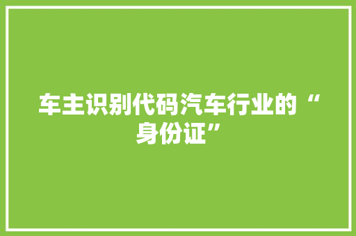 车主识别代码汽车行业的“身份证”