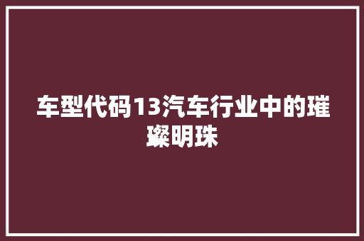 车型代码13汽车行业中的璀璨明珠