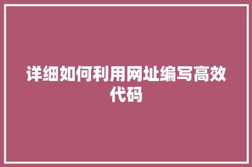 详细如何利用网址编写高效代码