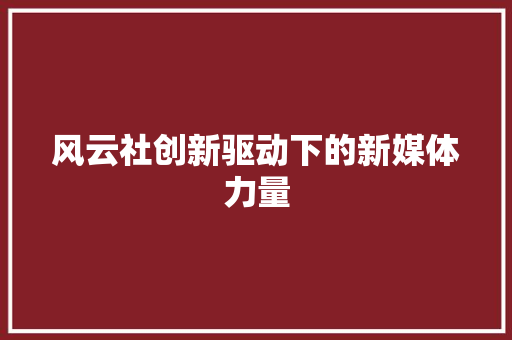 风云社创新驱动下的新媒体力量
