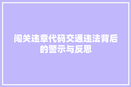 闯关违章代码交通违法背后的警示与反思