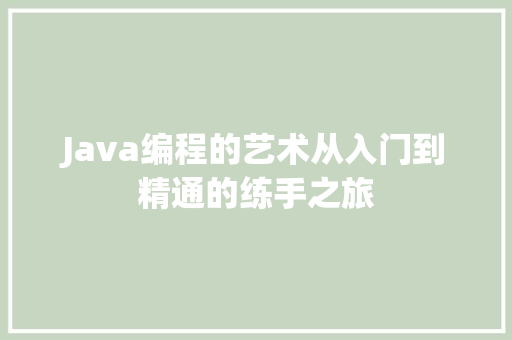 Java编程的艺术从入门到精通的练手之旅