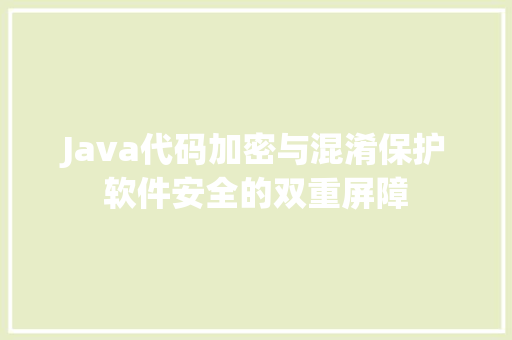 Java代码加密与混淆保护软件安全的双重屏障