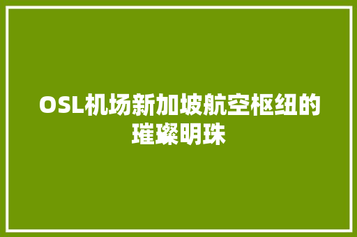 OSL机场新加坡航空枢纽的璀璨明珠