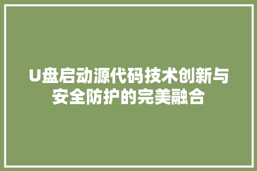U盘启动源代码技术创新与安全防护的完美融合