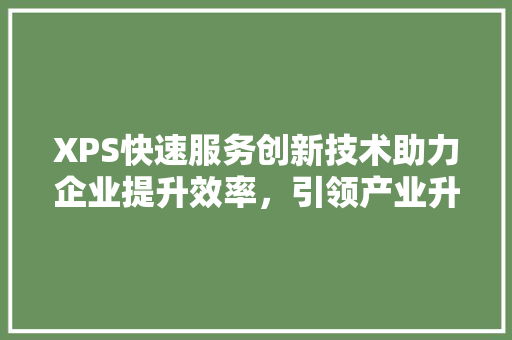 XPS快速服务创新技术助力企业提升效率，引领产业升级新潮流