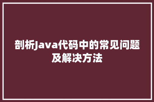 剖析Java代码中的常见问题及解决方法