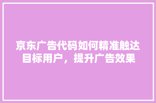 京东广告代码如何精准触达目标用户，提升广告效果