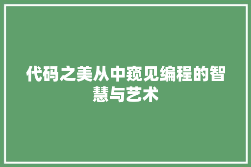 代码之美从中窥见编程的智慧与艺术