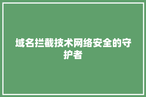 域名拦截技术网络安全的守护者