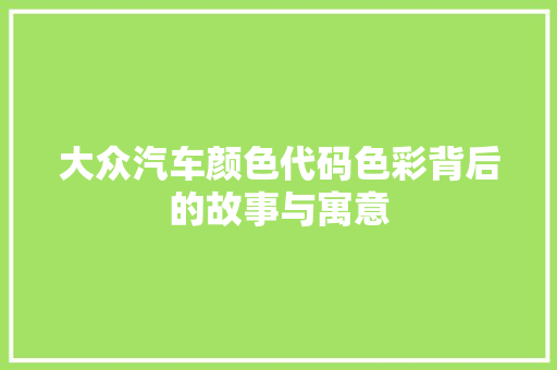 大众汽车颜色代码色彩背后的故事与寓意