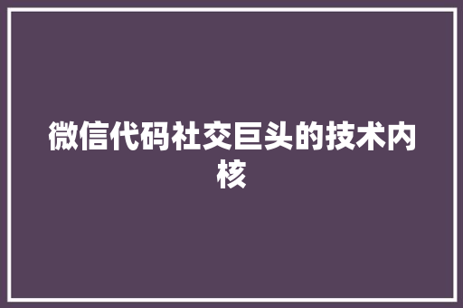 微信代码社交巨头的技术内核  第1张