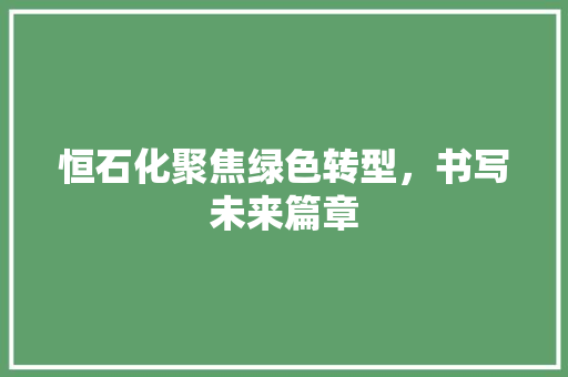 恒石化聚焦绿色转型，书写未来篇章