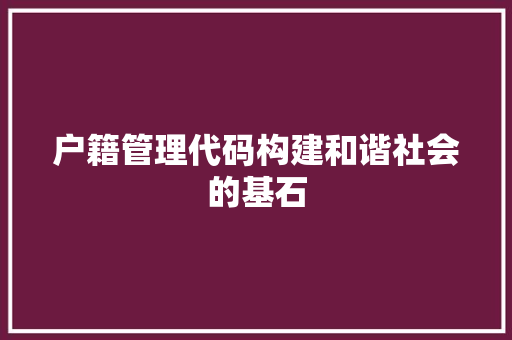 户籍管理代码构建和谐社会的基石