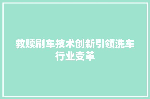 救赎刷车技术创新引领洗车行业变革