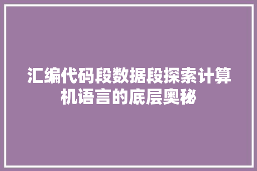 汇编代码段数据段探索计算机语言的底层奥秘