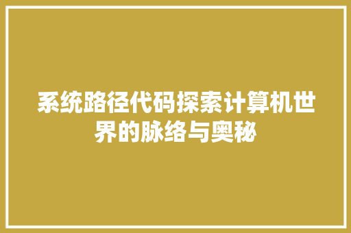 系统路径代码探索计算机世界的脉络与奥秘