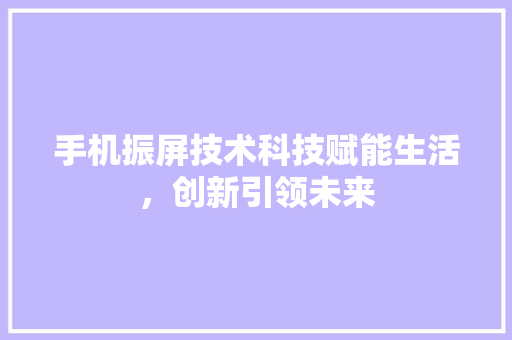 手机振屏技术科技赋能生活，创新引领未来