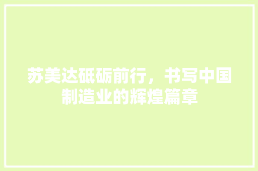 苏美达砥砺前行，书写中国制造业的辉煌篇章