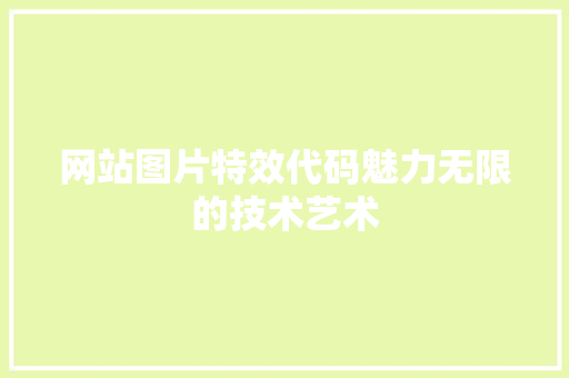 网站图片特效代码魅力无限的技术艺术