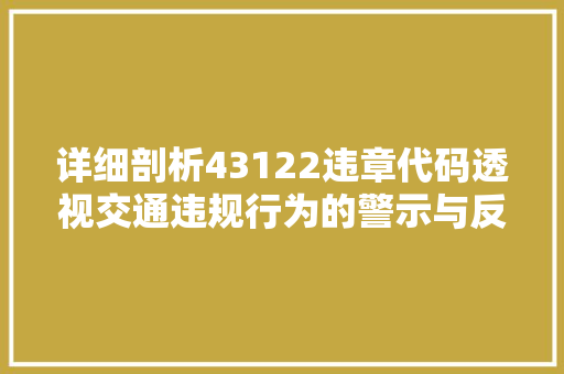 详细剖析43122违章代码透视交通违规行为的警示与反思