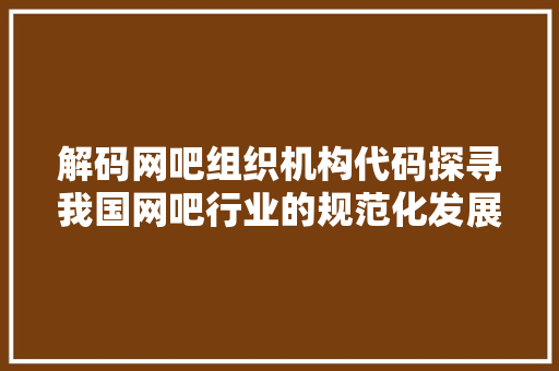 解码网吧组织机构代码探寻我国网吧行业的规范化发展之路