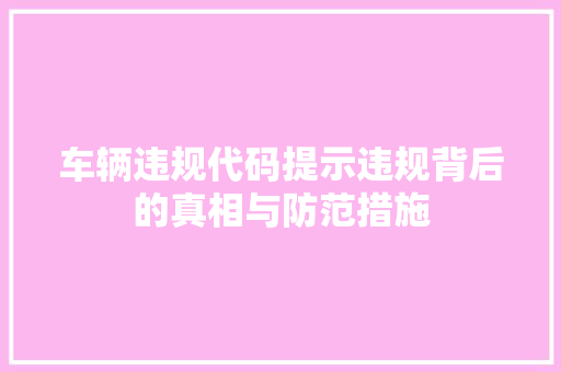 车辆违规代码提示违规背后的真相与防范措施