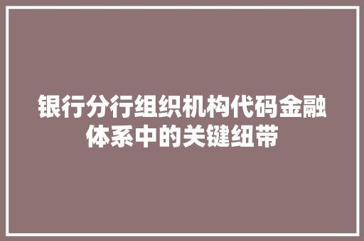 银行分行组织机构代码金融体系中的关键纽带