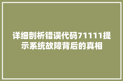 详细剖析错误代码71111提示系统故障背后的真相