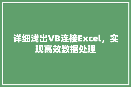 详细浅出VB连接Excel，实现高效数据处理