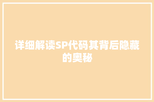详细解读SP代码其背后隐藏的奥秘